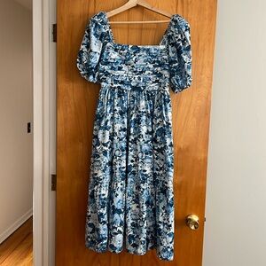A&F Emerson Midi Puff Sleeve Floral Blue Dress SP